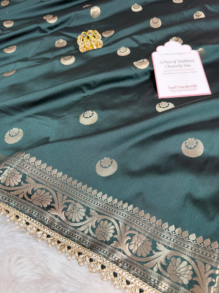 Bottle Green Chand Tara Soft Semi Katan Silk Banarasi Saree