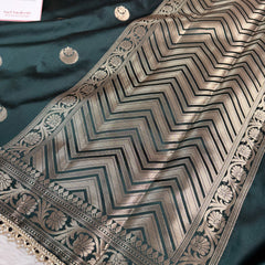 Bottle Green Chand Tara Soft Semi Katan Silk Banarasi Saree