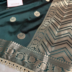 Bottle Green Chand Tara Soft Semi Katan Silk Banarasi Saree