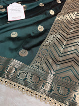 Bottle Green Chand Tara Soft Semi Katan Silk Banarasi Saree