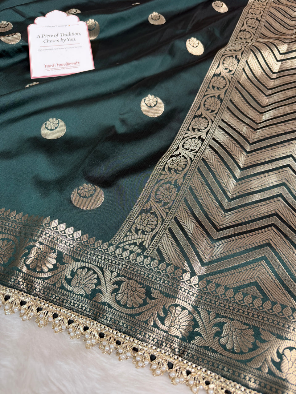 Bottle Green Chand Tara Soft Semi Katan Silk Banarasi Saree