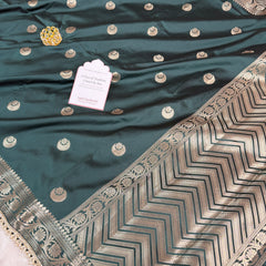 Bottle Green Chand Tara Soft Semi Katan Silk Banarasi Saree