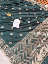 Bottle Green Chand Tara Soft Semi Katan Silk Banarasi Saree