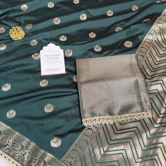 Bottle Green Chand Tara Soft Semi Katan Silk Banarasi Saree