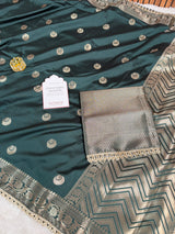 Bottle Green Chand Tara Soft Semi Katan Silk Banarasi Saree