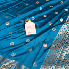 Peacock Blue Chand Tara Soft Semi Katan Silk Banarasi Saree