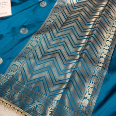Peacock Blue Chand Tara Soft Semi Katan Silk Banarasi Saree