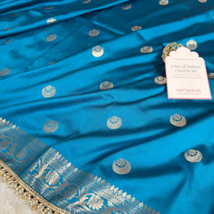 Peacock Blue Chand Tara Soft Semi Katan Silk Banarasi Saree