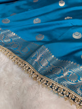 Peacock Blue Chand Tara Soft Semi Katan Silk Banarasi Saree