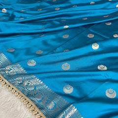 Peacock Blue Chand Tara Soft Semi Katan Silk Banarasi Saree