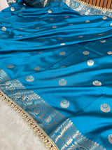 Peacock Blue Chand Tara Soft Semi Katan Silk Banarasi Saree