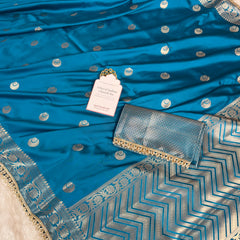 Peacock Blue Chand Tara Soft Semi Katan Silk Banarasi Saree
