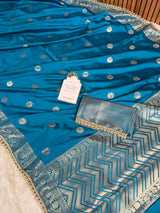 Peacock Blue Chand Tara Soft Semi Katan Silk Banarasi Saree