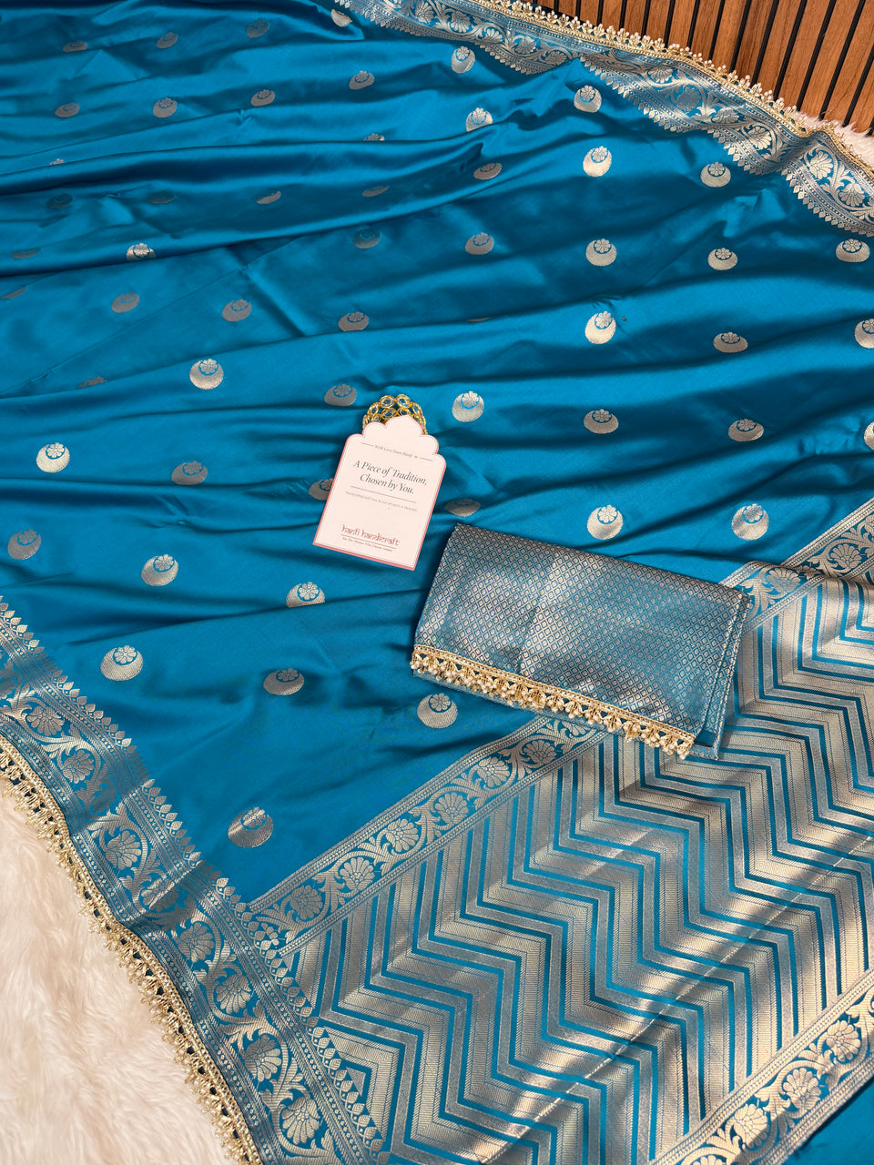 Peacock Blue Chand Tara Soft Semi Katan Silk Banarasi Saree