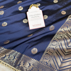 Royal Navy Chand Tara Soft Semi Katan Silk Banarasi Saree