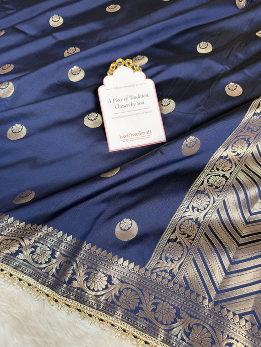 Royal Navy Chand Tara Soft Semi Katan Silk Banarasi Saree