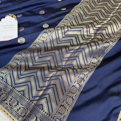Royal Navy Chand Tara Soft Semi Katan Silk Banarasi Saree