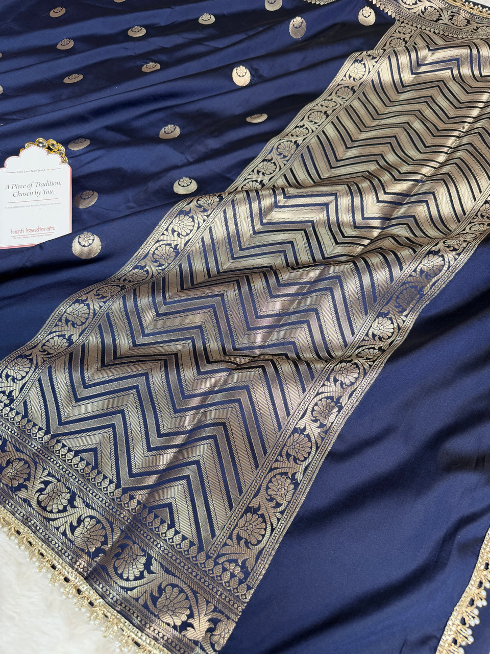 Royal Navy Chand Tara Soft Semi Katan Silk Banarasi Saree