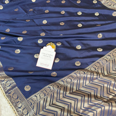 Royal Navy Chand Tara Soft Semi Katan Silk Banarasi Saree