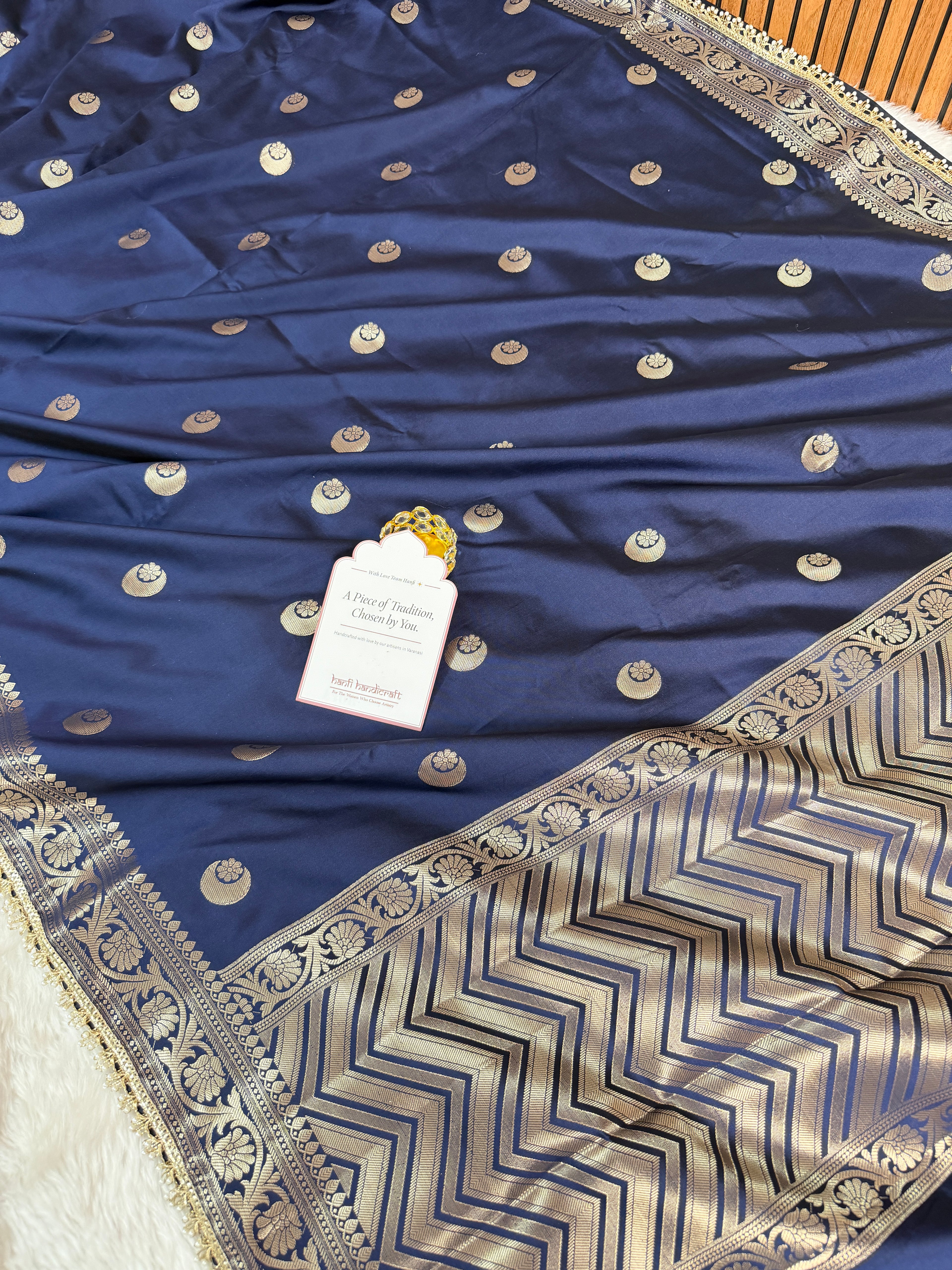 Royal Navy Chand Tara Soft Semi Katan Silk Banarasi Saree