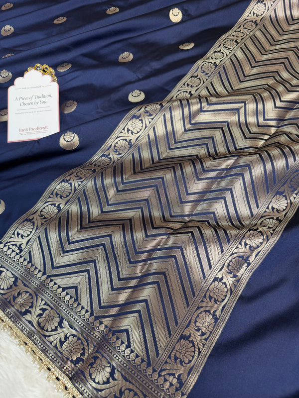Royal Navy Chand Tara Soft Semi Katan Silk Banarasi Saree