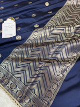 Royal Navy Chand Tara Soft Semi Katan Silk Banarasi Saree