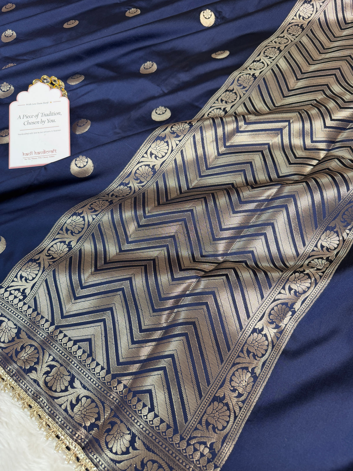 Royal Navy Chand Tara Soft Semi Katan Silk Banarasi Saree