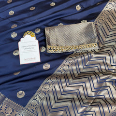 Royal Navy Chand Tara Soft Semi Katan Silk Banarasi Saree