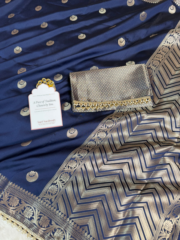 Royal Navy Chand Tara Soft Semi Katan Silk Banarasi Saree