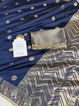 Royal Navy Chand Tara Soft Semi Katan Silk Banarasi Saree