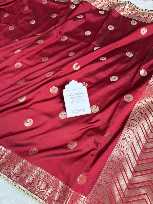 Ruby Red Chand Tara Soft Semi Katan Silk Banarasi Saree