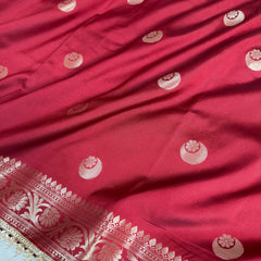 Ruby Red Chand Tara Soft Semi Katan Silk Banarasi Saree
