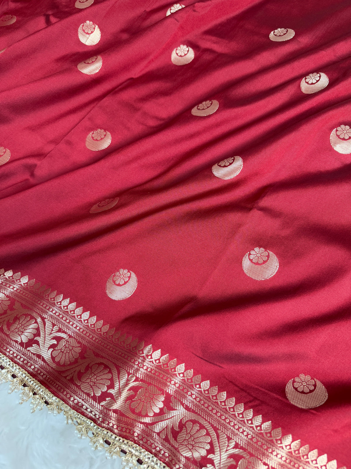 Ruby Red Chand Tara Soft Semi Katan Silk Banarasi Saree
