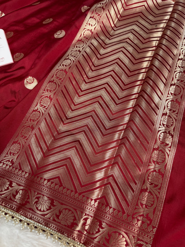 Ruby Red Chand Tara Soft Semi Katan Silk Banarasi Saree