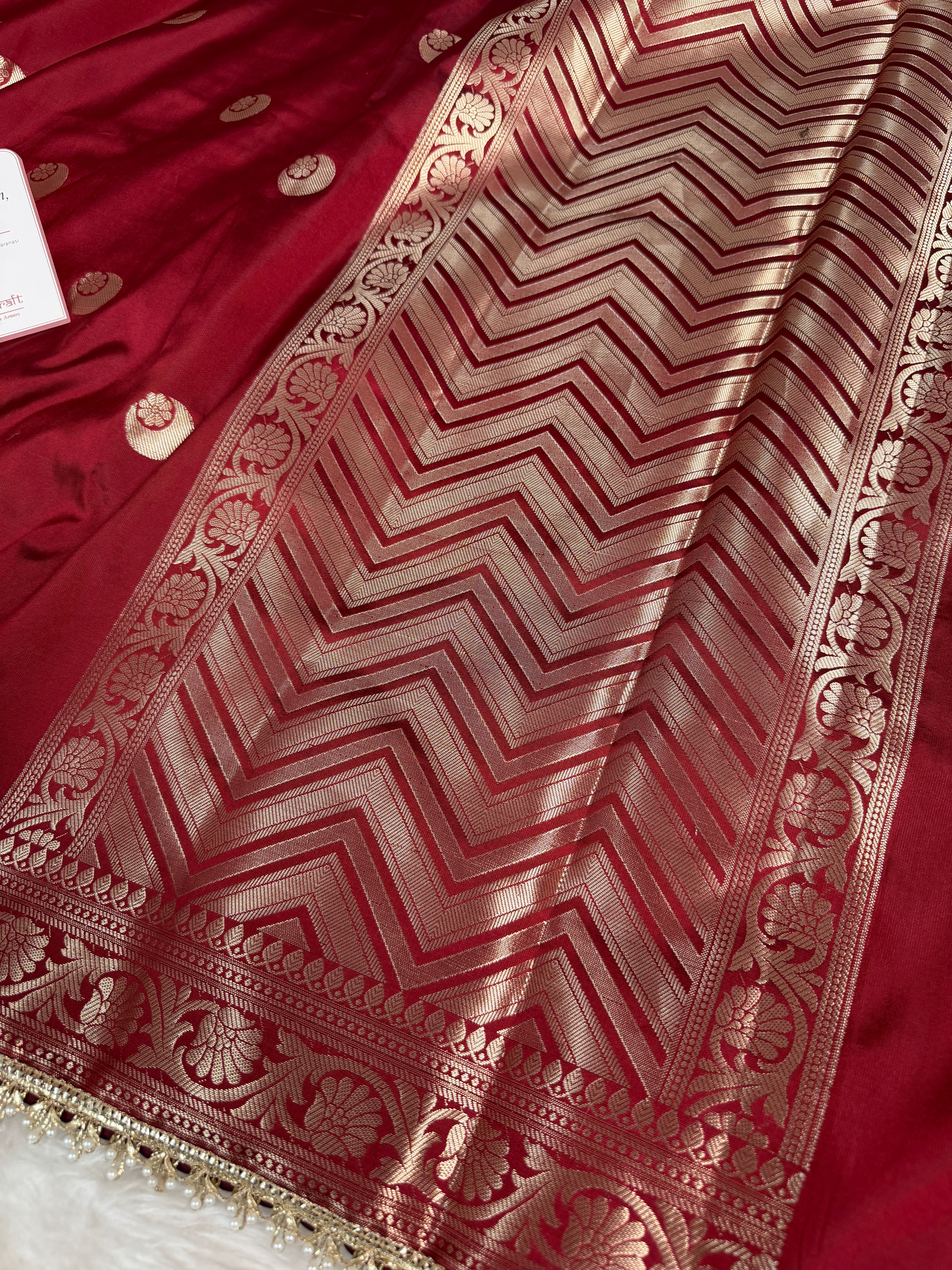 Ruby Red Chand Tara Soft Semi Katan Silk Banarasi Saree