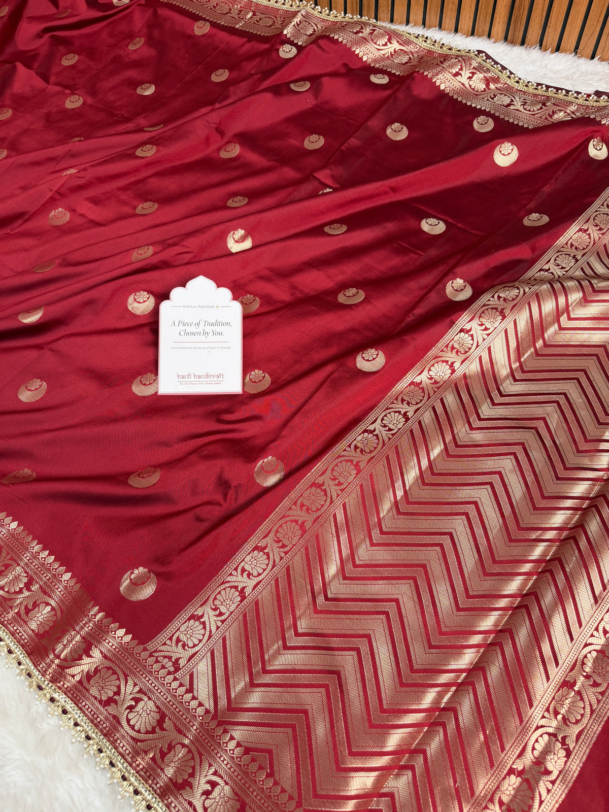 Ruby Red Chand Tara Soft Semi Katan Silk Banarasi Saree