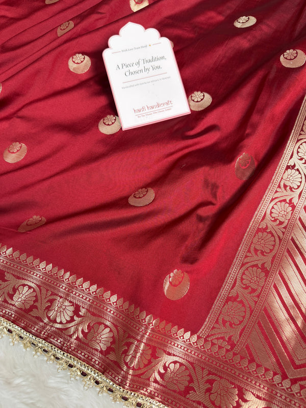 Ruby Red Chand Tara Soft Semi Katan Silk Banarasi Saree