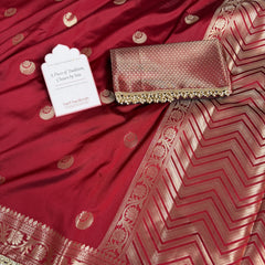 Ruby Red Chand Tara Soft Semi Katan Silk Banarasi Saree