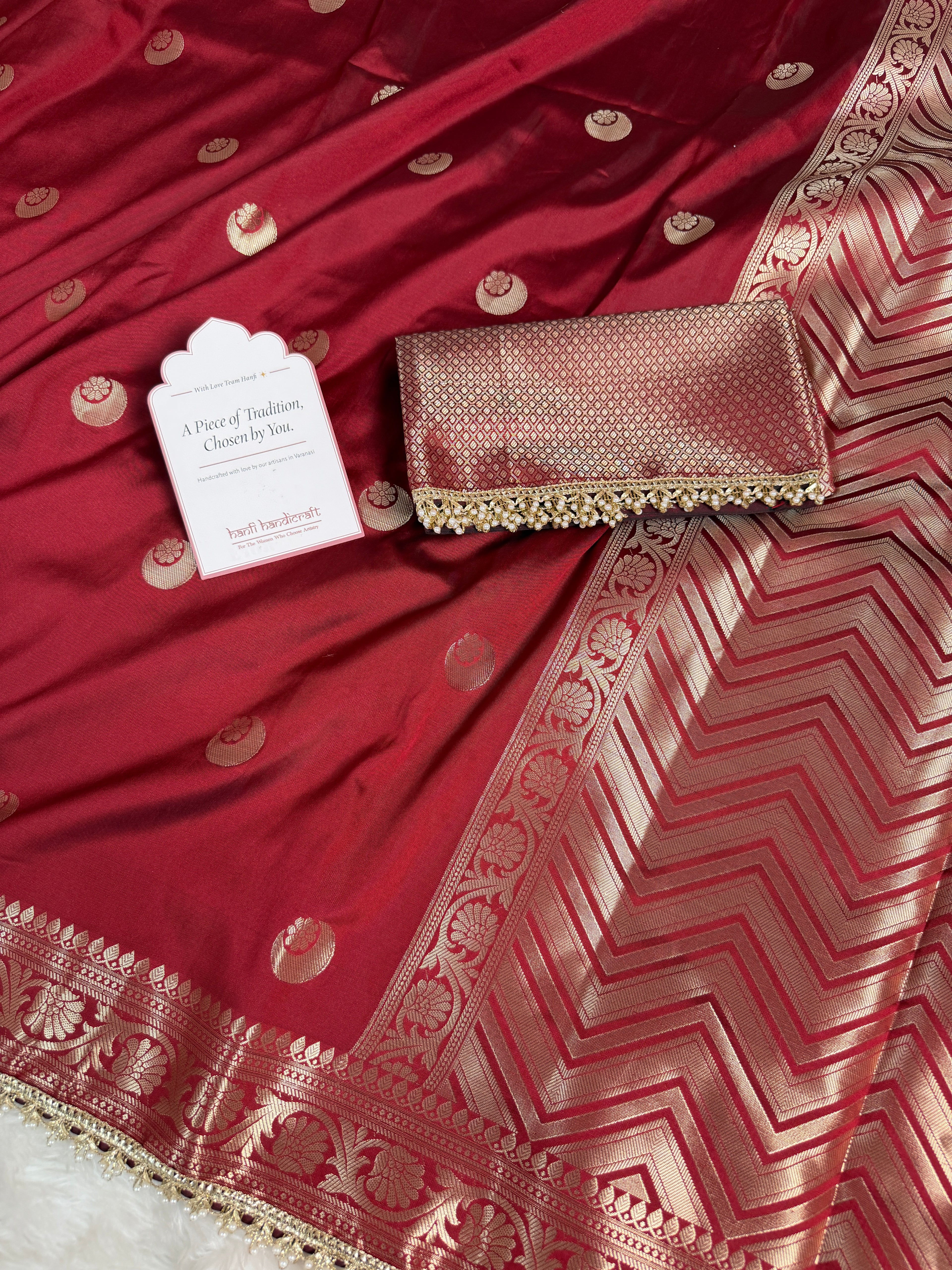Ruby Red Chand Tara Soft Semi Katan Silk Banarasi Saree