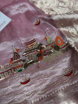 Baby Pink Banarasi Ghat Hand Zardozi Pure Tissue Silk Saree