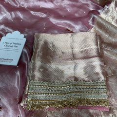 Baby Pink Banarasi Ghat Hand Zardozi Pure Tissue Silk Saree