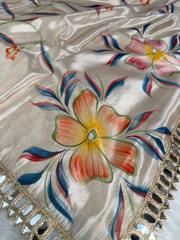 Ivory Designer Edit Hand-Brushed Floral Shimmery Tissue Saree