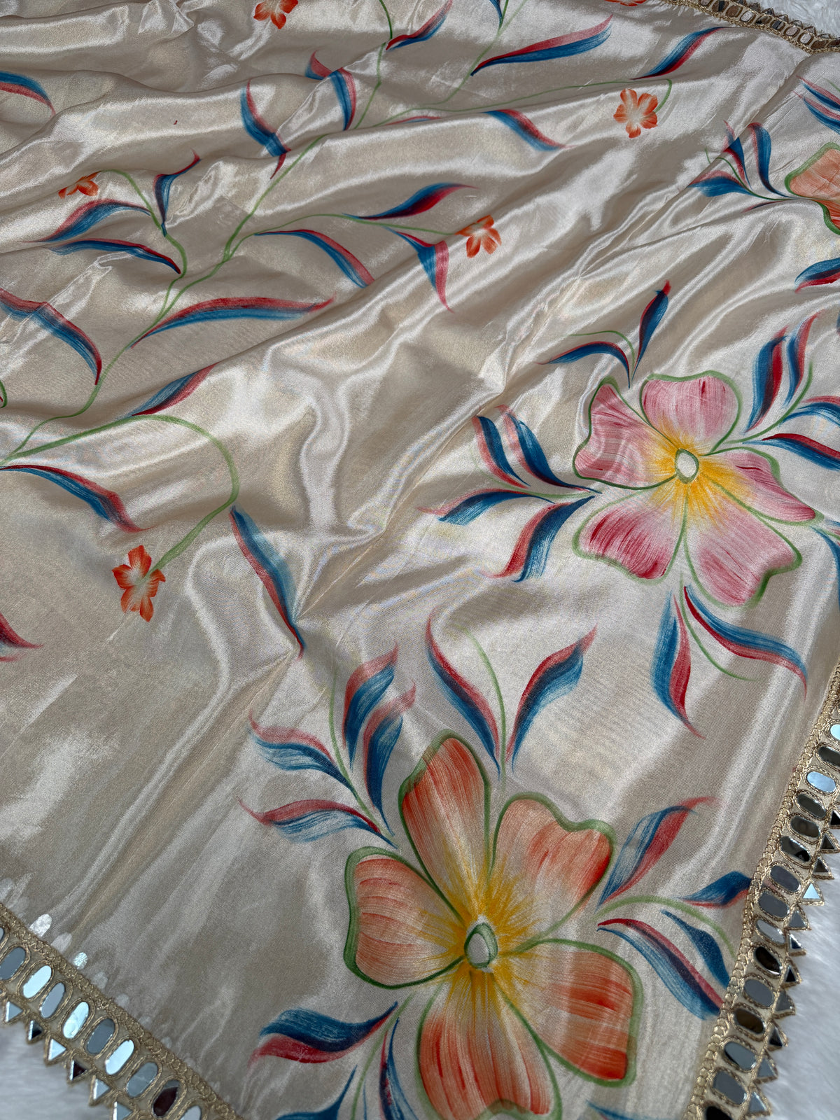 Ivory Designer Edit Hand-Brushed Floral Shimmery Tissue Saree