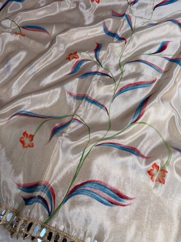 Ivory Designer Edit Hand-Brushed Floral Shimmery Tissue Saree