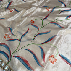 Ivory Designer Edit Hand-Brushed Floral Shimmery Tissue Saree