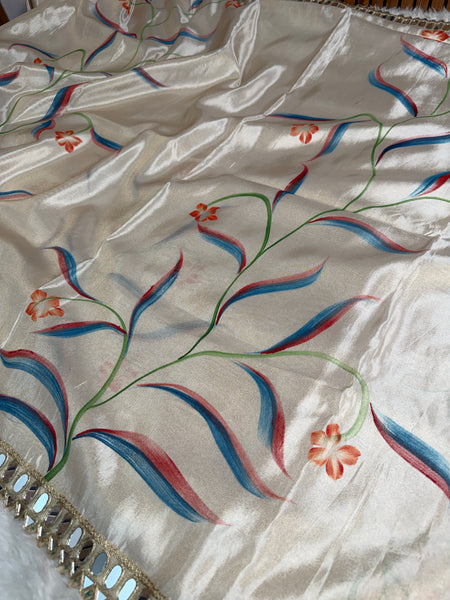 Ivory Designer Edit Hand-Brushed Floral Shimmery Tissue Saree