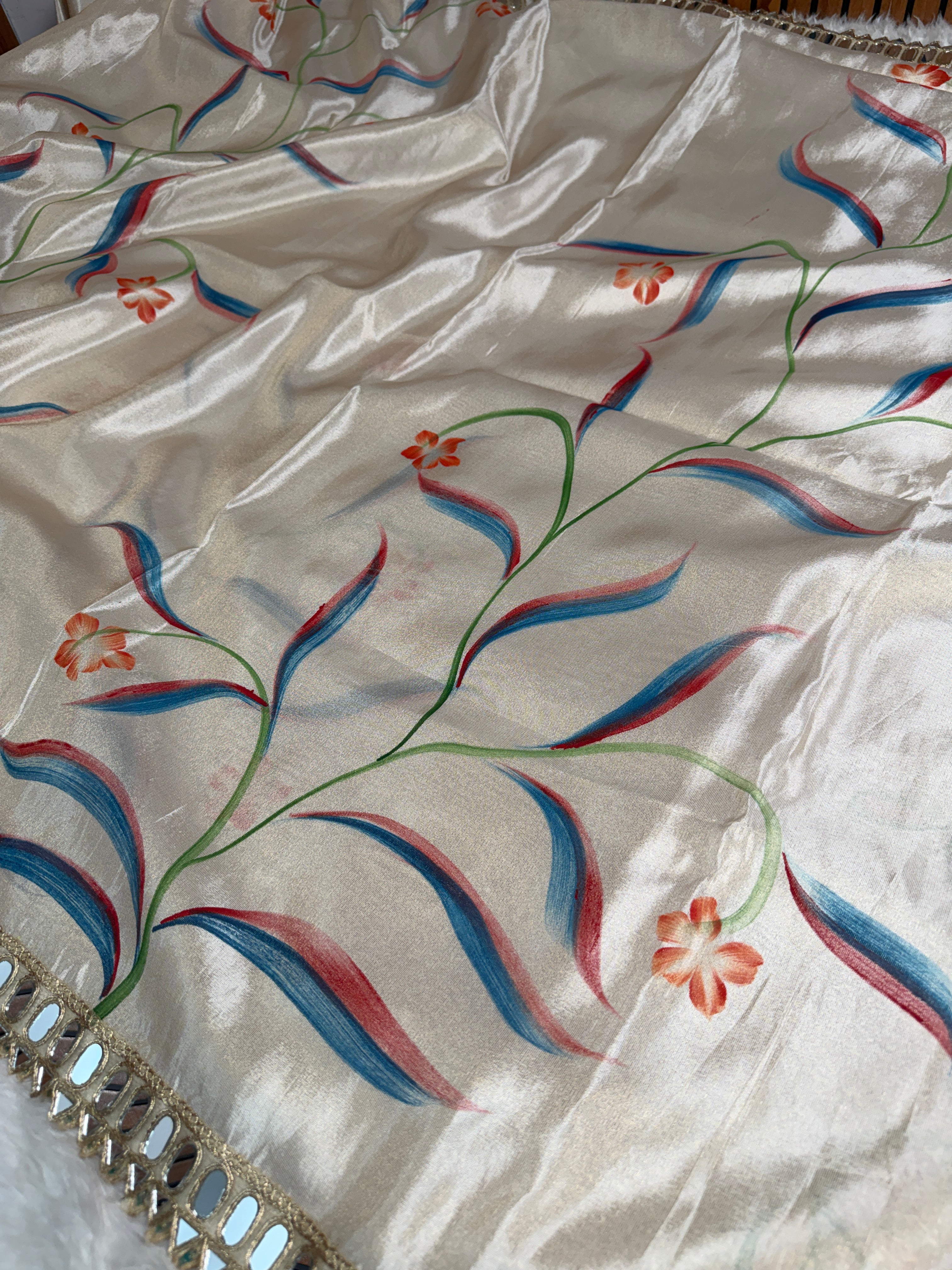 Ivory Designer Edit Hand-Brushed Floral Shimmery Tissue Saree