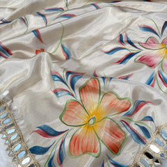 Ivory Designer Edit Hand-Brushed Floral Shimmery Tissue Saree