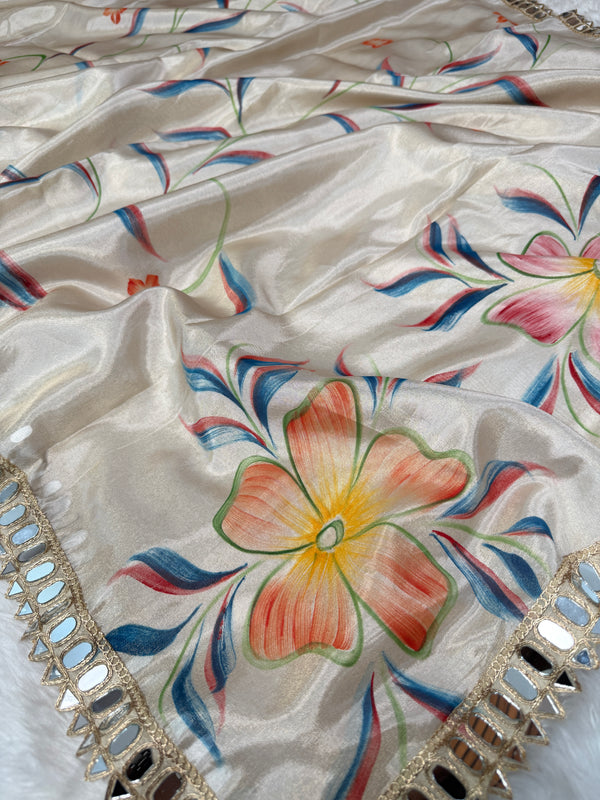 Ivory Designer Edit Hand-Brushed Floral Shimmery Tissue Saree
