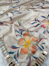 Ivory Designer Edit Hand-Brushed Floral Shimmery Tissue Saree